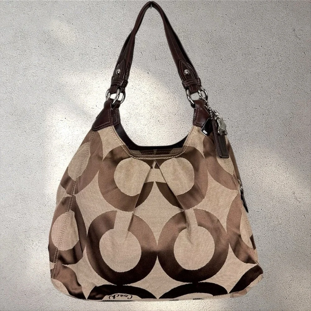COACH‎ 13894 Beige Op Art Maggie Hobo Shoulder Tote Handbag Signature C Monogram